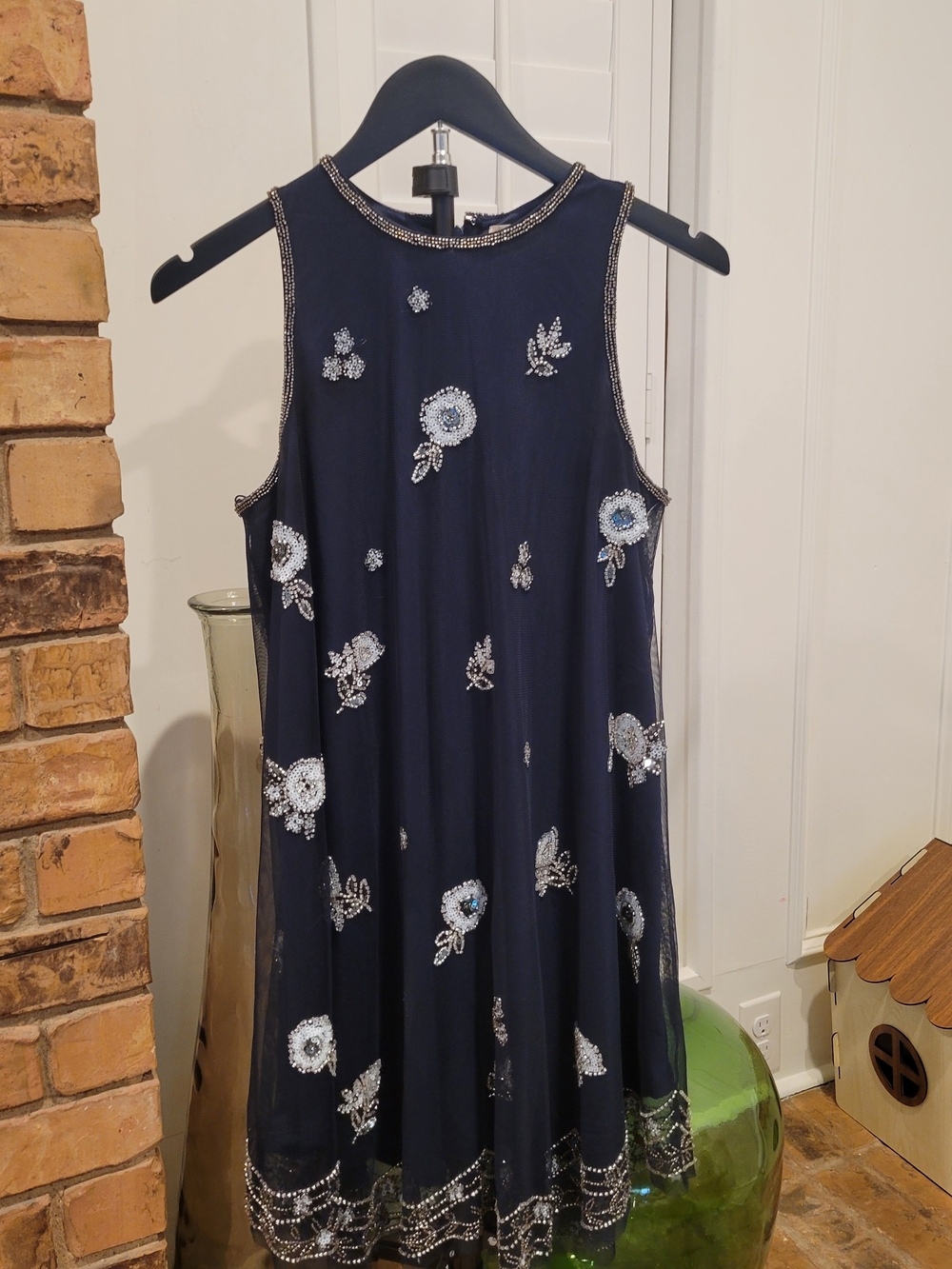 Altar'd State Navy Embellished Floral Midi Dress